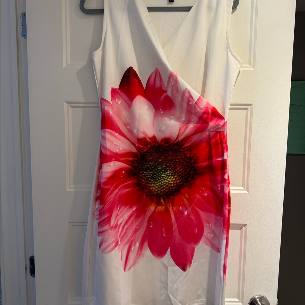 White Dress with Pink Floral Design